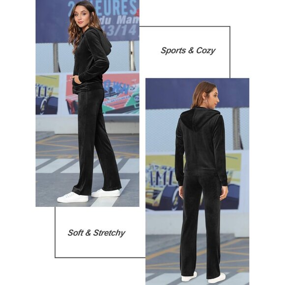 Chic Women's Velour Tracksuit Set with Long Sleeve Zip Hoodie & Sweatpants - Picture 2 of 6